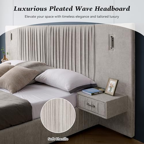 King Size Chenille Platform Bed - Image 3