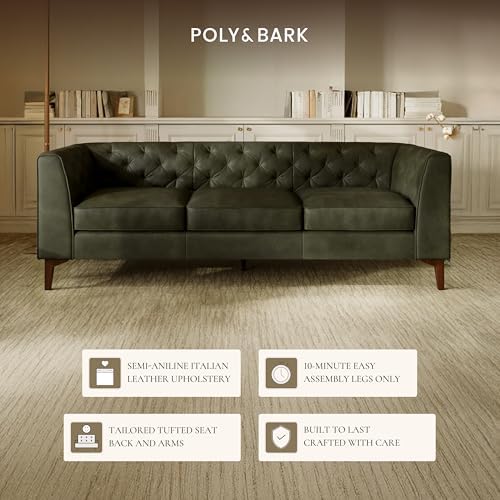 Poly & BARK Essex 89” Full-Grain Italian Leather Sofa – Tufted Back, - Image 6