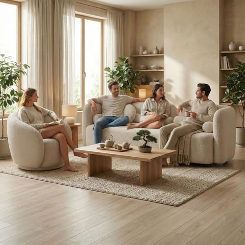 2-Piece Modern Curved Sofa Set, 3-Seater & Swivel Chair - Image 3