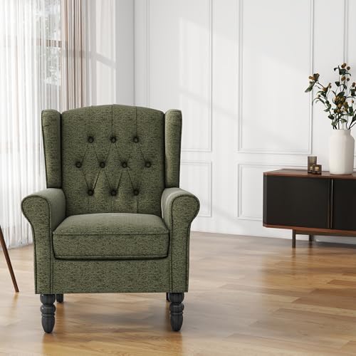 High Back Accent Chair, Fabric Upholstered Wingback Armchair - Image 6