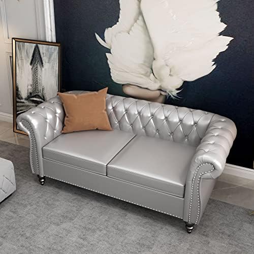 ORRD Chesterfield Loveseat, Modern Leather Sofa Tufted Couch 2 Seater - Image 4