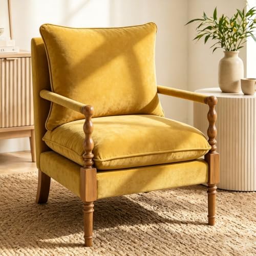Accent Chair for Living Room, Farmhouse Linen Fabric Spindle Accent Chair by Unknown