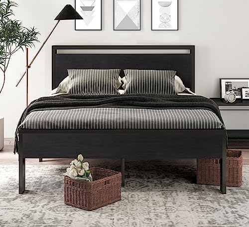 SHA CERLIN Full Size Bed Frame, Wooden Headboard and Footboard - Image 3