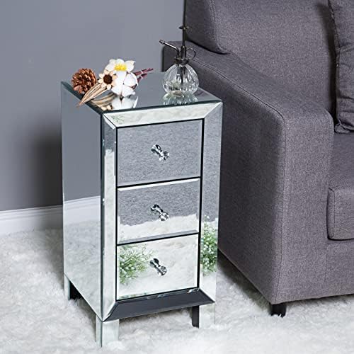 Bonnlo 3-Drawer Mirrored Nightstand End Table Bedside Table - Image 5