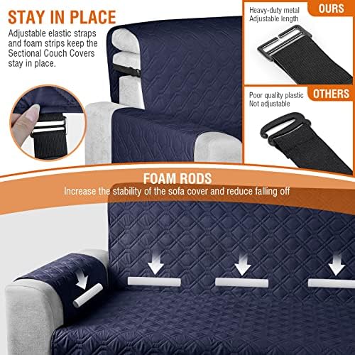 VANSOFY Sectional Couch Covers, L Shaped Sofa Slipcover, Dark Blue - Image 5