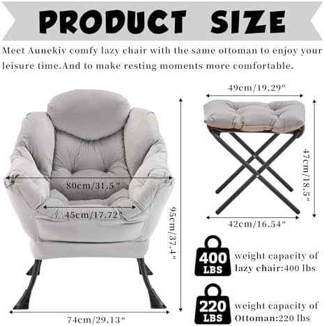 Lazy Chair with Ottoman, Comfy Reading Chair - Image 3