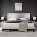 Yaheetech King Bed Frame with Headboard, Ivory Channel-Tufted Platform by Yaheetech