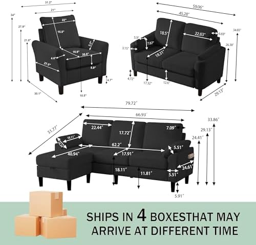 4-Piece Corduroy Sofa Set-L-Shaped Sectional - Image 2