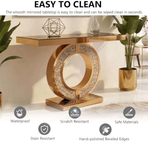 Mirrored Console Table & Round Wall Mirror Set, 42.9" Brown - Image 4