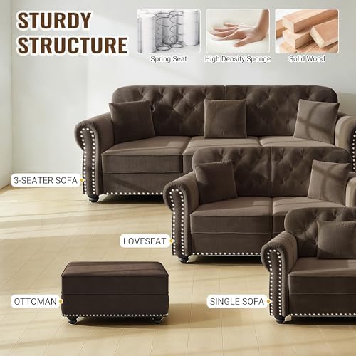 KEIKI 63" Velvet Chesterfield Sofa - Image 6