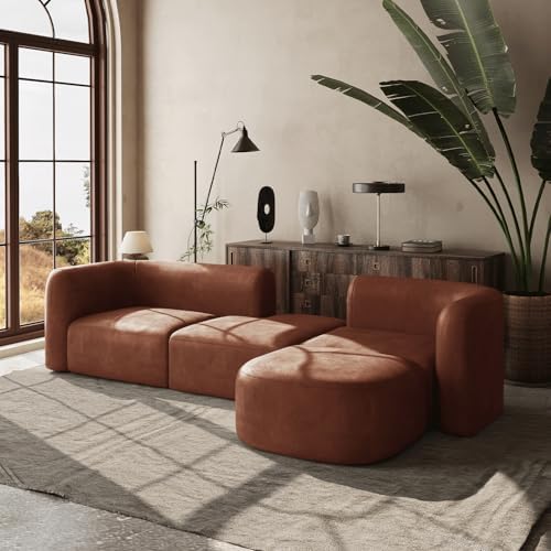 Acanva Mellow Modern Tight Curved Back Velvet Sofa, 4 Seater Modular - Image 3