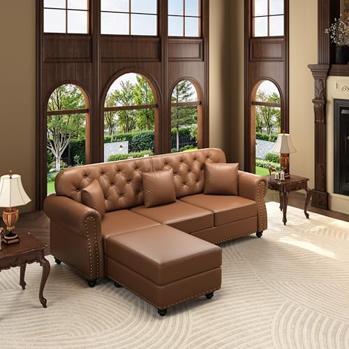 KEIKI 83" Faux Leather Chesterfield Sofa - Image 4