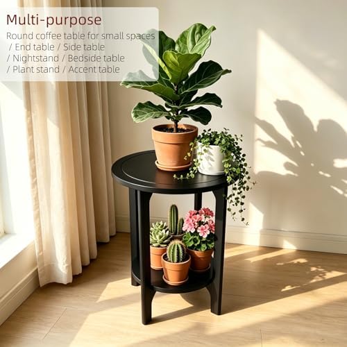 Black Solid Wood Round Side Table - Image 6