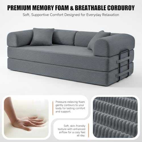 79" Memory Foam Sofa Bed, Convertible Futon Boneless Couch - Image 5