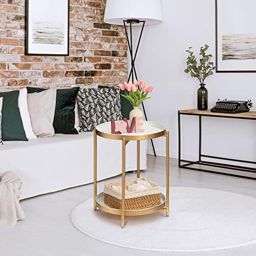 TeoKJ 2 Tier Gold Side Table, Folding Round Metal End Table Small Nightstand - Image 4