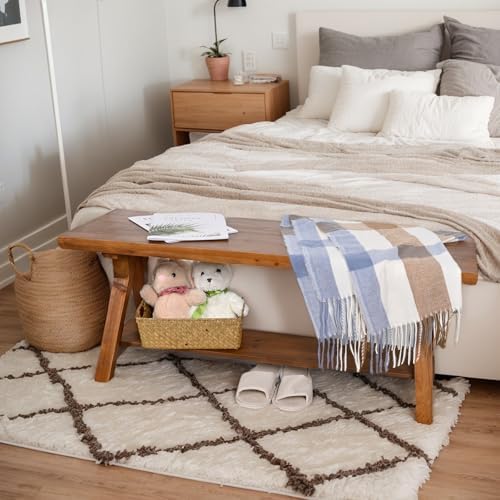 SwallowLiving 43 Inch Farmhouse Storage Bench, Rustic Solid Wood Entryway Bench - Image 6