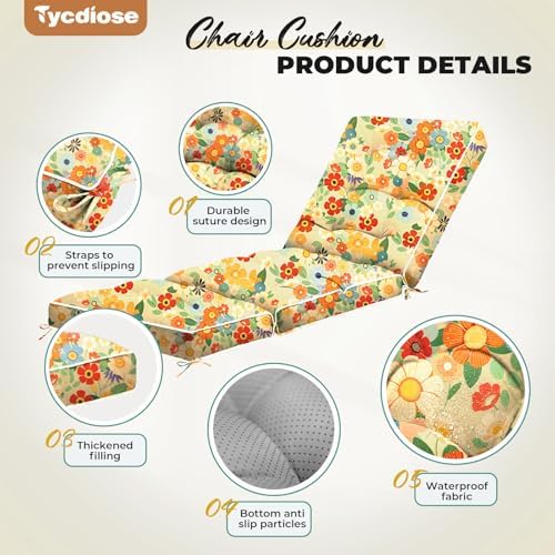 Outdoor Chaise Lounge Chair Cushion, Waterproof Non-Slip Patio Chaise Lounge - Image 5