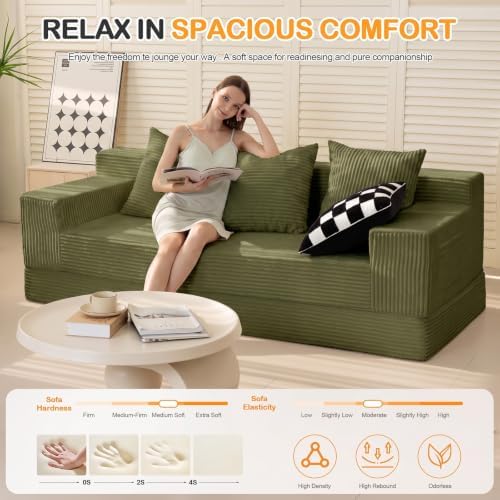 Erament 3 Seater Boneless Couch Sofa Bed, Compression Convertible Futon Floor - Image 3