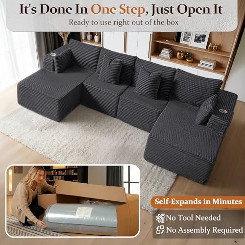 138" Cloud Sectional Couch, Comfort U Shaped Sofa - Image 3