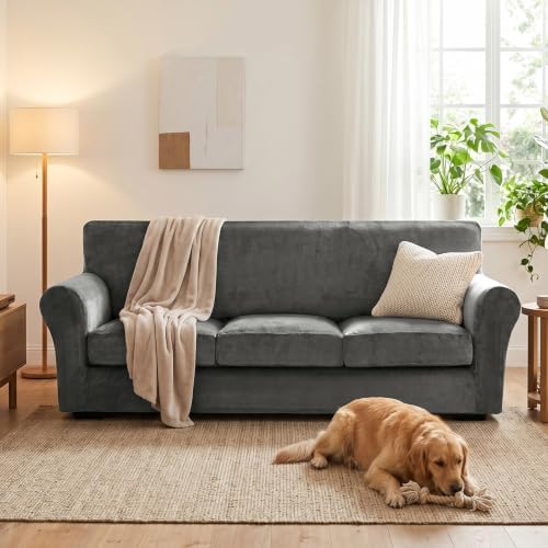 XINEAGE 4-Piece Velvet Sofa Cover, Couch Covers - Image 4