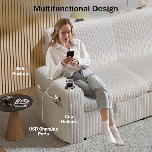 Sunny Heart 101" Plush Corduroy L Shaped Sectional Sleeper Sofa Bed - Image 7