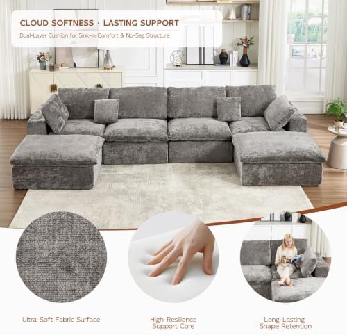117.5" Oversized Boneless Sleeper Couch, Deep Seat Modular Sectional Sofa Bed - Image 5