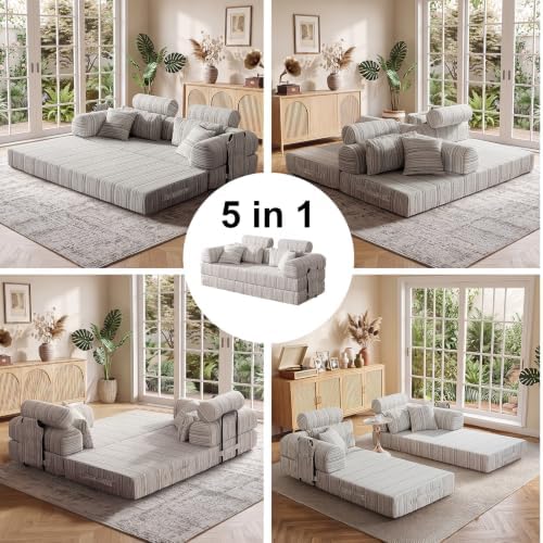 79" Convertible Sofa Bed, High Backrest Boneless Couch - Image 4