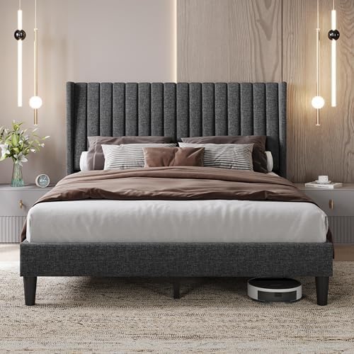 Yaheetech Queen Bed Frame with Headboard, Dark Gray Channel-Tufted Platform by Yaheetech