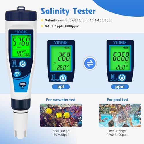 YINMIK Salt Meter for Pools & pH Meter, Digital 5 in 1 Salinity Meter - Image 5
