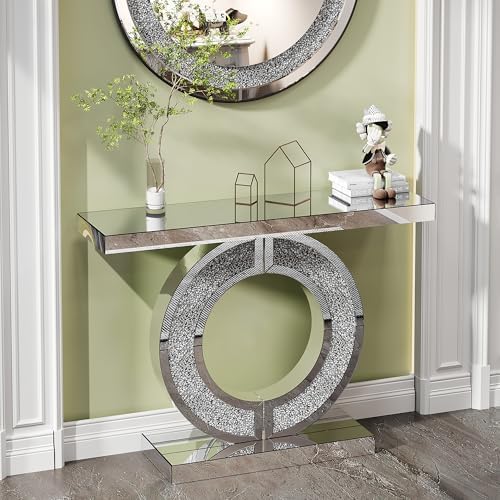 Silver Mirrored Console Table, 42.9" Rectangle Sofa Table - Image 4