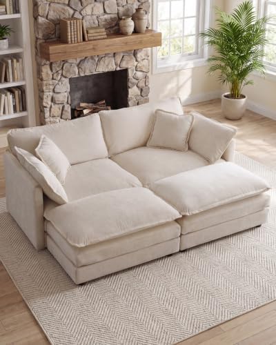 76.7” Loveseat Sofa with Ottoman, 4 Seat Cloud Couch Sectional by VEPXXP