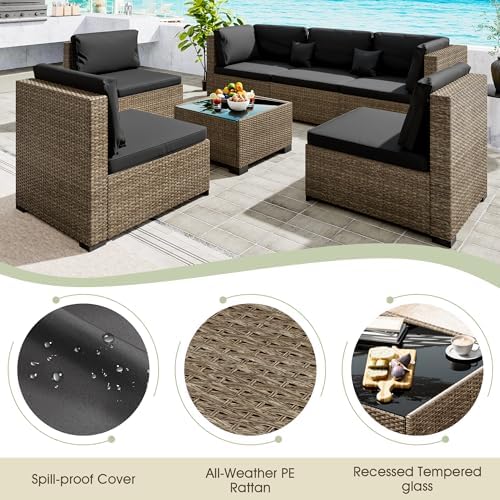 LHBcraft 7 Piece Outside Sectional Furniture Set, All Weather Wicker Patio Sofa - Image 4