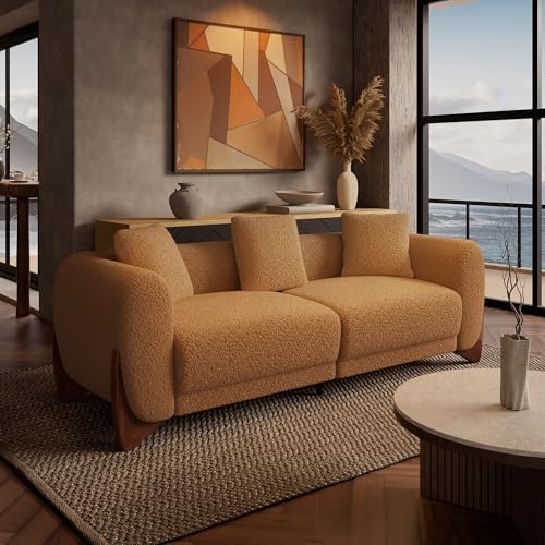 Morden Fort Boucle Sofa, Modern Upholstered Cloud Couch, Toffee Orange by MordenFortFurniture
