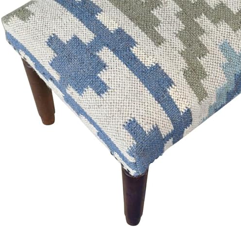 LR Home Green/Blue Handmade Upholstered Bench - Image 5