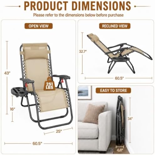 Yaheetech 26" Zero Gravity Recliners Adjustable Set of 2 - Image 2