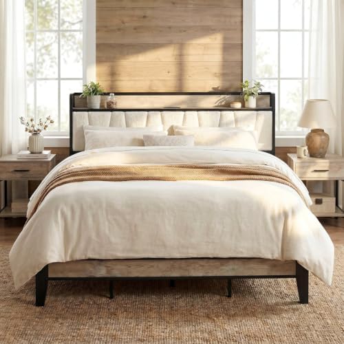 LIKIMIO King Bed Frame with Storage Headboard and Charging Station by LIKIMIO