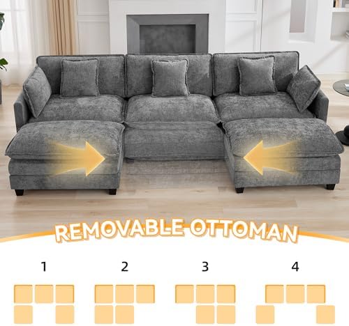 111'' Sectional Cloud Deep Seat Couch, Oversized Chenille U Shaped Sectional - Image 6