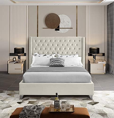 Meridian Furniture Aiden Collection AidenCream-K Modern | Contemporary Velvet - Image 5