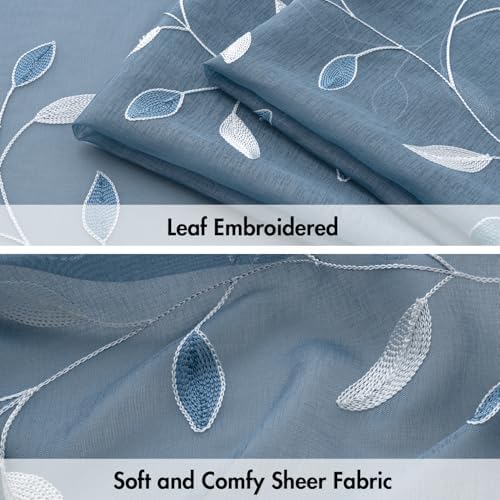 MIULEE Stone Blue Sheer Curtains 2 Panels Leaf Patterned, W52 x L84 - Image 4