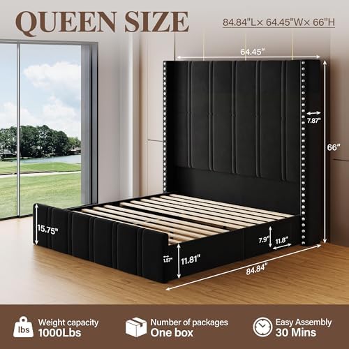 Queen Bed Frame with 65.75" Tall Headboard - Image 2