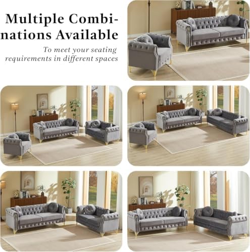 2 Piece Chesterfield Velvet Combination Sofa - Image 6