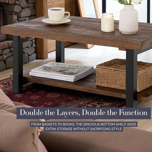 Alaterre Furniture Pomona Solid Wood Coffee Table, Rustic Brown - Image 6