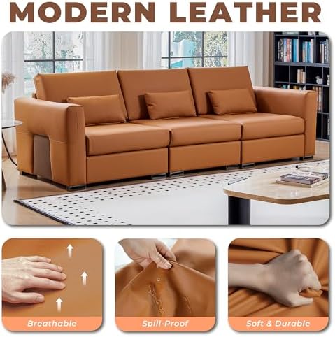 108.7'' Leather Couch, 4-Seater Oversized Upholstered Sofa - Image 5