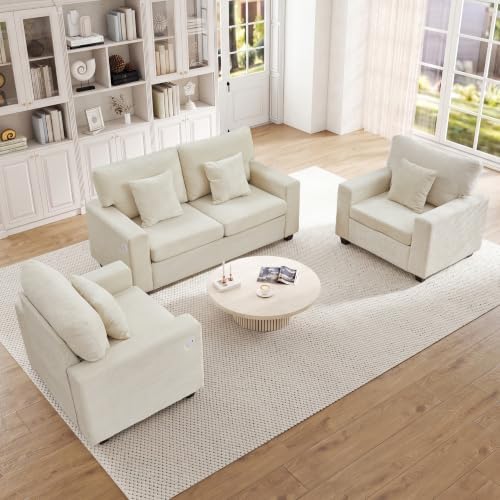 Loveseat Sofa with 2 Accent Sofa Chairs Chenille Couch Set by MAHYIZYI-SimpleFashionable