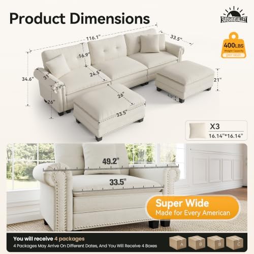 SUNSHINE VALLEY 116" Oversized Modular Sectional Couch U Shaped Living Room - Image 2