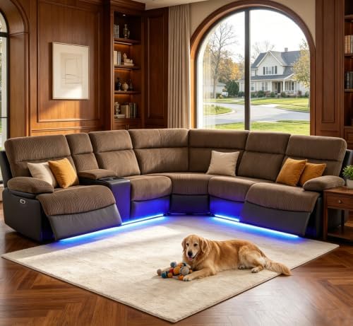 Power Reclining Sofa Set with LED Light, Living Room Furniture Sets, Leather by PonlivingFurniture