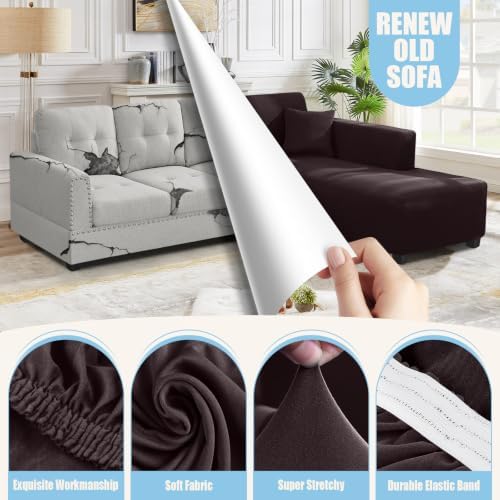 KinCam Sectional Couch Covers Stretch L Shape Sofa Covers - Image 2