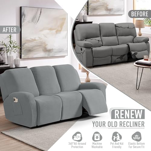 TAOCOCO Stretch Recliner Sofa Covers 8 Piece, Dusty Grey - Image 4