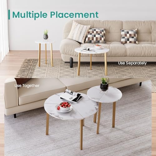 SUNBURY Coffee Table Nesting White Set of 2, Round Coffee Table 23.6", Side - Image 5