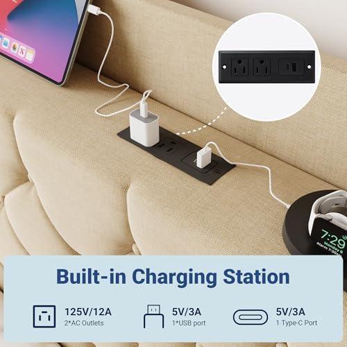 Allewie Queen Bed Frame, Storage Headboard & Charging Station - Image 5